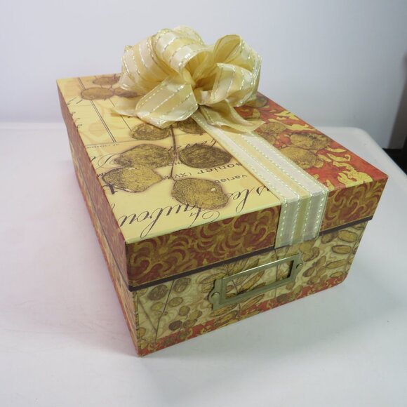 Warm Yellow & Red - Orange Gift Box with wired ribbon bow Keepsake Box - Picture 1 of 12